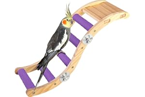 NICERINC PET Bird Wooden Ladder Toy, Wood Parrot Bird Perch Climbing Bridge, Easy Assembly Parakeet Toys Bird Cage Accessories for Parakeets, Parrots, Finches