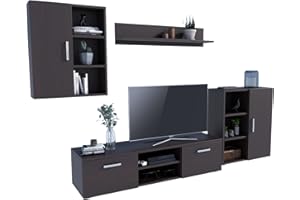 Matkam - Mobile da parete per soggiorno, moderno, con tavolo per TV, completo di mobili, wengé