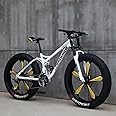 JAMCHE 26Inch Mountain Bikes, Adult Fat Tire Mountain Trail Bike, 27 Speed Bicycle, High-carbon Steel Frame Full Suspension Dual Disc Brake, 4.0 Inch Thick Wheel Mountain Snow Beach Bikes