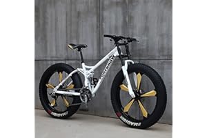 JAMCHE 26Inch Mountain Bikes, Adult Fat Tire Mountain Trail Bike, 27 Speed Bicycle, High-carbon Steel Frame Full Suspension Dual Disc Brake, 4.0 Inch Thick Wheel Mountain Snow Beach Bikes