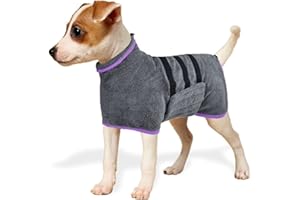 KATELUO Mikrofaser Hundebademantel mit Klettverschluss, Schnell Trocknend Hunde Bademantel, für Katzen und Kleine bis Mittelgroße Hunde, Verwendet nach dem Baden, Schwimmen, Regen. (Grau - XS)