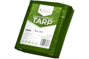 ANYTIME GARDEN Tarpaulin Waterproof Heavy Duty - Large Green Tarpaulin with Eyelets 4x5 Plastic Sheeting Heavy Duty. Covers for Garden Furniture, Ground Sheets, Pool Cover, Camping, Room 100G (4x5)