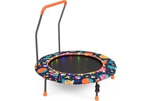 COSTWAY 36 Inch Kids Trampoline, LED Lighting Children Exercise Rebounder with Padded Handrail and Protective Cover, Mini Trampolines for Toddle Boys Girls