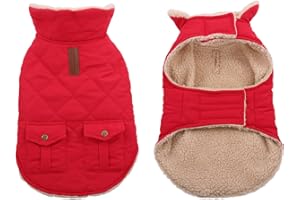 Queenmore Kurtka dla psa, wodoodporna, dla małego psa, zimowy płaszcz dla psa, polarowy płaszcz dla małych psów, chihuahua, jamnik, buldog francuski, czerwony, XS