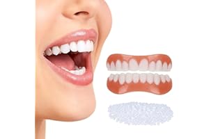 EONDEVO 2 Pares Dientes de Carillas Cosméticos, Seguro y Cómodo Carillas A Presión En Los Dientes Superiores Inferiores con Cuentas Adhesivas Térmicas para La Reparación Temporal de Problemas Dentales