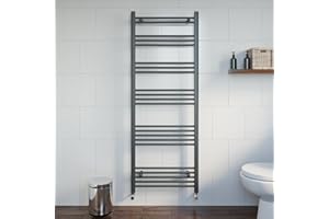 DuraTherm® 1600 x 600mm Flat Straight Heated Towel Rail Radiator Modern Central Heating Bathroom Warmer Wall Mounted Ladder Rad, Anthracite Grey