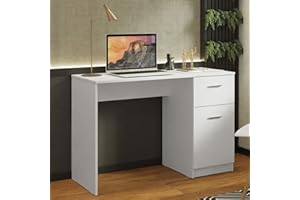 Madesa Mesa de Escritorio Compacta con 1 Puerta y 1 Cajón, Mesa de Estudio para Espacios reducidos, 110 x 45 x 77 cm, Madera - Blanco