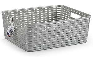CABLEPELADO Cesta de Almacenamiento Organizador, Cesta de Almacenaje Multiuso, Caja Organizadora, Cesta de baño, 37.5 cm largo x 13.5 cm alto x 30 cm fondo, Capacidad 12 litros, Rattan, Gris