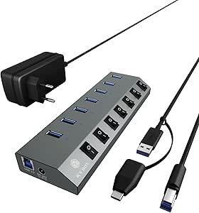 ICY BOX 7 Port USB 3.0 Type-A Hub Ladegerät Aluminium IB-HUB1701-C3