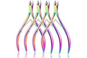 BAQI 4 Packs Cuticle Remover Cuticle Cutter Trimmer Rainbow Professional Cuticles Nipper Stainless Steel Cuticle Clippers Nail Cuticle Scissors Tools for Manicure and Pedicure