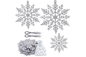 ‎ACNA AcnA 30 Stück Schneeflocken Deko,Glitzer Schneeflocken Weihnachten Deko, Schneeflocke Weihnachtsbaumschmuck，Schneeflocken Anhänger für Weihnachtsdeko Fensterdeko Weihnachtsbaum Deko,Silber