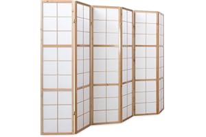‎HOMESTYLE4U Homestyle4u 280 Paravent Room Divider 6 Pieces Interior Wood Natural Divider Rice Paper White Height 175 cm