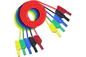 DollaTek Banana Plug Cable 5pcs Electronic Test Lead Kit 4mm Banana Plug Safety Multimeter Test Lead Set for Soft Silicone Wire Pile Test Leads 14AWG Extension Cable