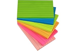 KIFZM 6 Pads-76x127 mm Lined Sticky Notes in Bright Ruled Post Big Notes, Colorful Strong Self-Adhesive Memo Pads Assorted, 6 Pads/Pack, 80 Sheets/pad,Suitable use on Laptop Reminder