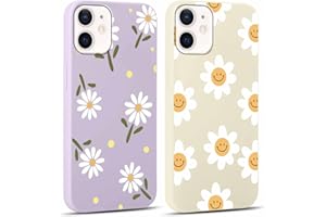 Yoedge 2 Stück HandyHülle für iPhone 12 / iPhone 12 Pro Hülle 6,1", Mädchen Schutzhülle Blumen Muster Aesthetic Design,Frauen Geschenk Weich TPU Silikon Stoßfest Cover Case für iPhone 12, Lila Blume
