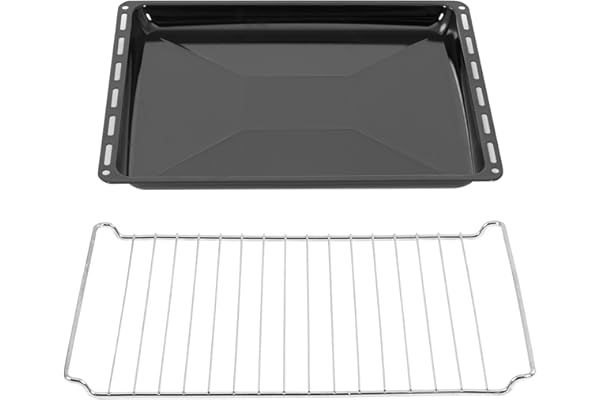 ICQN Set Plaque de Four 44,5 × 37,5 × 3,5 cm + Grille – Compatible avec Candy, Rosières, Hoover, Bauknecht & Groupe Whirlpool, Plaque Émaillée + Grille de Cuisson