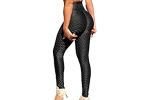 RIOJOY Women Anti Cellulite Gym Waffle Leggings, High Waist Yoga Pants Bubble Textured, Scrunch/Ruched Butt Lift Running Tights