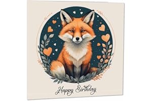 PURPLE FOX Kartka urodzinowa z lisem - kartki Happy Birthday Fox 145 mm x 145 mm