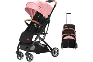 Blahoo Leichter Buggy mit Liege- und Sitzposition, kleine Paketgröße, kann in Flugzeugen genommen werden, Einhand faltbarer Kinderwagen für Reisen (PINK)