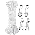 KCDMBUE 100ft Flag Pole Rope, Flag Pole Halyard Rope Kit with 4 Pcs Zinc Alloy Swivel Snap Hooks, Double Braided Nylon Flagpole Line Rope for Outdoor, Flag, Swing, Clothesline, Climbing, Camping