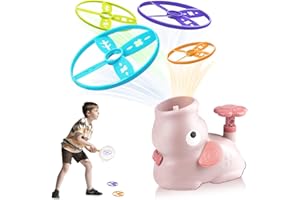 HAYAGIVE Flying Disc Launcher Toy For Kids Outdoor Toys Ages 3+ Year Old, Pop-Up Flying Saucer Machine, Flying Saucer Fly Up To 23 Feet, Hand-Eye Coordination Stem Toys For Family, Park, Beach, Picnic (Pink)