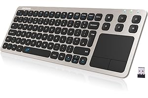 Arteck 2.4G Wireless Touch TV Keyboard with Easy Media Control and Built-In Touchpad Solid Stainless Steel Ultra Compact Full Size QWERTY UK Layout Keyboard for TV-Connected Computer, Smart TV, HTPC