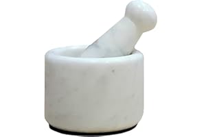 KLEO - 2.5" Diameter White Marble Stone Mortar and Pestle Set Spice, Medicine Pills Grinder Masher - SMALL SIZE