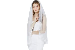 BEAUTELICATE Velo de Novia Boda Blanco Marfil Sencillo Encaje Bordado Borde 1 Capa Suave Tul Con Peine