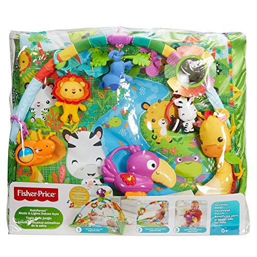 Fisher-Price Tapis Musical d'Éveil de la Jungle pour Bébé, avec Plus de 10 Jouets et Activités, Musique et Lumières Dansantes, dès la Naissance, DFP08 – Image 8