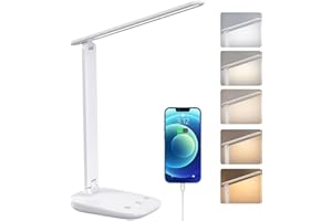BSRANE Lámpara de escritorio LED plegable, 5 colores y atenuación continua, puerto USB de carga, control táctil, cuidado ocular, para estudio y lectura