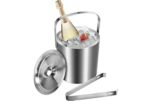LIPJISL 1.3L Eiswürfelbehälter mit Deckel und Zange Doppelwandig Eiswürfelkühler Edelstahl Eiseimer mit Deckel Eiswürfel Behälter für Sommer Bar Party Hause