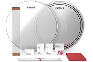 Evans Snare Drum Tune Up Kit - 14 Inch Snare Drum Heads - EC Reverse Dot and Clear Resonant Drumheads - EQ Pods - Snare Wires - Drumsticks - Maintenance Accessories