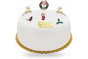 3HA HAHAHA Christmas Cake Decorations Cake Toppers (7 Piece) Uk Cupcake Decorations Kit Penguin Christmas Sign Reindeer Christmas Tree Wreath Tree Holly Leaf Robbin (Gold Set)
