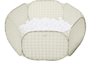 3 Sprouts Kids Ball Pit – Pop-Up Indoor Outdoor Ball Pits for Toddlers – Large Foldable Ballpit Pool - Active Play for Baby Babies Small Toddler Kid (Balls Not Included) (Gingham Beige)