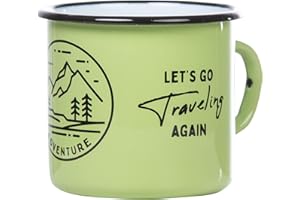 MUGSY - Tazza smaltata per il travello di avventura, design esterno, resistente e leggera, per campeggio e escursioni, stile retrò, 330 ml