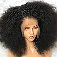 VIPbeauty Afro Curly Human Hair Wig 13x4 HD Lace Front Wigs 180 Density Glueless Wigs Human Hair Pre Plucked Brazilian Curly Lace Frontal Wigs for Black Women Virgin Human Hair(12 Inch)
