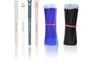 LOREC 8 Pezzi Penna Gel Cancellabile a Forma di Animale Nere/Blu+40 Ricariche Penne Cancellabili Penna Cancellabile Nere Penne a Inchiostro Gel Cancellabili Cartoni Penne Carine per Studenti, Scuola,Ufficio