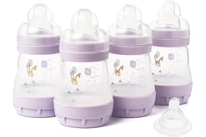 MAM Easy Start Lot de 4 biberons anti-coliques auto-stérilisants MAM à débit lent Taille 1 + 1 tétine à débit moyen Taille 2 Rose