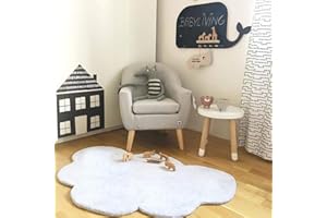 Welltobuy Soft Cloud Shaped Rug in Cotton Nordic Style - Play Rug for Children - White