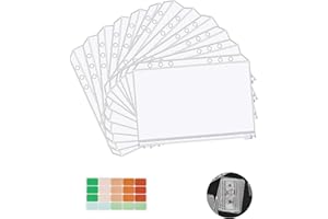 YIWONFU 12 Pièces Pochette Plastique A6, 6 Trous 18 x 10.4 cm Sacs Zippés à Feuilles Mobiles avec 1 Étiquette Adhésive, Imperméable Transparente Pochette A6 pour Documents, Cahiers, Cartes