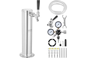 VEVOR Kit Colonne à Bière Un Seul Robinet, Distributeur de Bière Boisson en Acier Inoxydable, Tireuse à Bière avec Régulateur à Double Jauge W21,8 et Coupleur de Fût Système S, pour Bar Restaurant