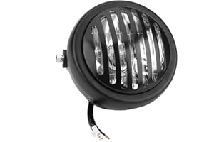 Keenso 6.3 Inch Vintage Motorcycle Headlight Headlamp Grill Style Amber Cafe Racer Bobber Chopper Universal for H arley Cafe Racer(Black Shell White Glass) Headlights/Headlights