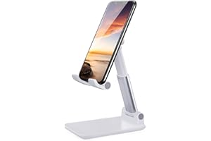 LOBKIN Soporte Tablet Móvil, Soporte Tablet Mesa Ajustable Multiángulo, Soporte para Tableta Plegable Portátil, Compatible con Móvil, Tablet, Kindle, Switch y Otros Dispositivos Menos (Blanco)