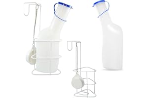 SOLUTIONTONIC Urinflasche Set mit Betthalter (Urinflaschen 1000 ml + Betthalter mit Deckel), langlebige durchscheinende PP-Urinflasche mit Kappe, leicht ablesbare Messlinien tragbar für Reisen