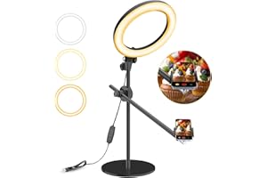 LUXSURE 10" Ring Light with Stand & Phone Holder, Overhead Tripod for Phone with Selfie Ring Light, Phone Stand for Filming, Perfect for Video Recording/Makeup/Live Stream/Vlog