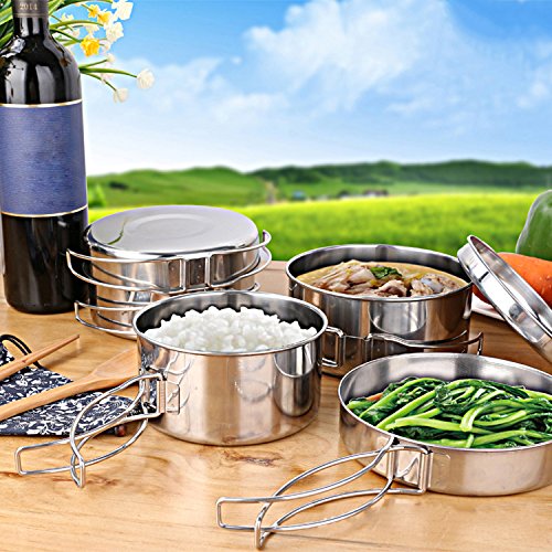 Juning 8 Piece/Set Camping 18/10 Kochgeschirr, Hiking Picnic Cookware Cooking Set für 2-3 Person Camping, Ideal for Hiking /Backpacking - 7