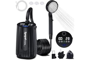 Spopal Portable Shower for Camping, [10000mAh][LED Display][ IPX8 Waterproof] Rechargeable Camping Shower Pump, 5 Adjustable Speeds, Outdoor Shower Kit for Hiking, Travel, Car, Pet