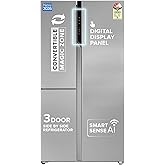 Haier SmartChoice 598L 3 Star 3-Door Side by Side Frost Free Refrigerator|Convertible|Smart Sense AI|Expert Inverter Compressor|Digital Display Panel 