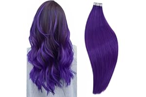 RUNATURE Purple Tape in Hair Extensions Human Hair Colored Tape Hair Extensions Human Hair 12 Inch 20g Straight Tape Hair
