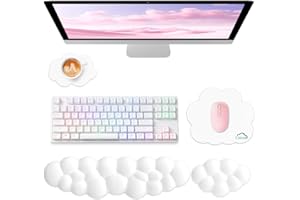 Sushret Memory‑Schaum Cloud Handballenauflage Tastatur‑Set, 4‑in‑1: Ergonomische Tastatur Handballenstütze & Mauspad, rutschfest, für Office, Gaming und Home‑Office, Weiß